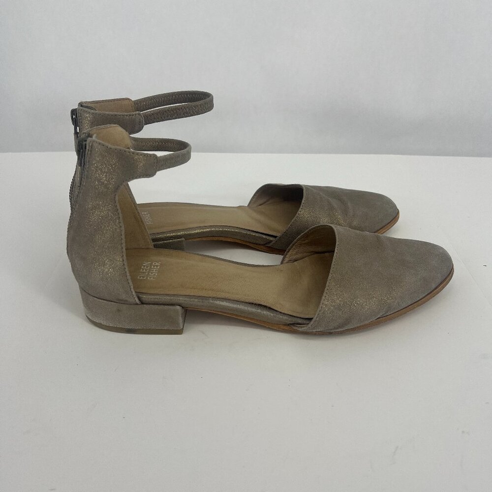 Eileen Fisher Hutton metallic ankle strap flat 11